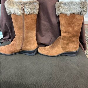 Circa Cubana Suede Wedge Boots Faux Fur Trim Brown Women’s 10